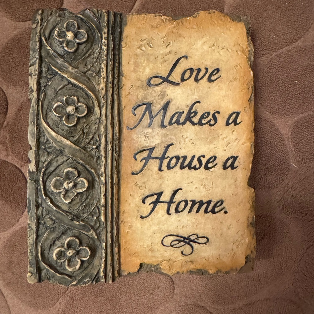 Rustic Love Plaque - Brown and Black; VTG STONE TABLET DESK PLAQUE……